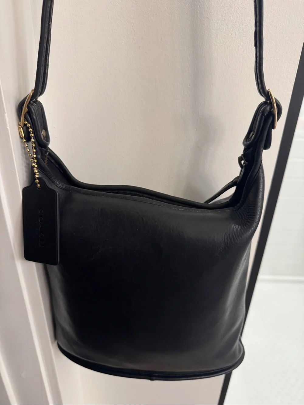 COACH Black Leather Hobo Bag with Gold Hardware